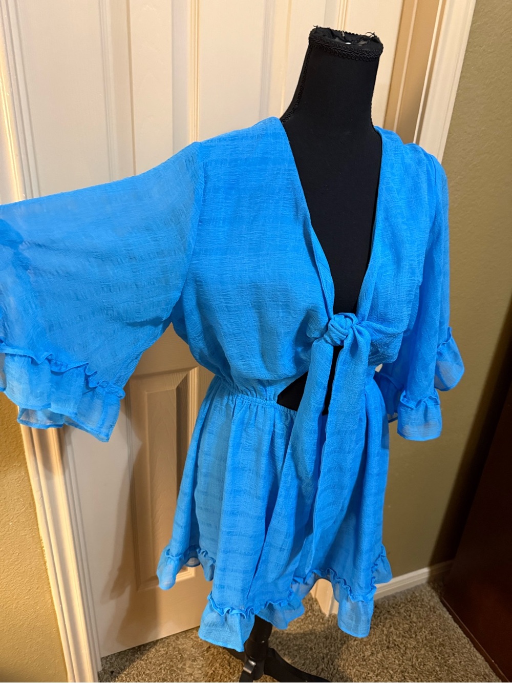 miami Bright Blue Tie-Front Ruffle R - Picture 2 of 16